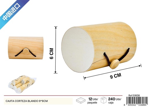 [51608] Cajita de corteza blanda redonda 9x6cm para almacenamiento y decoración