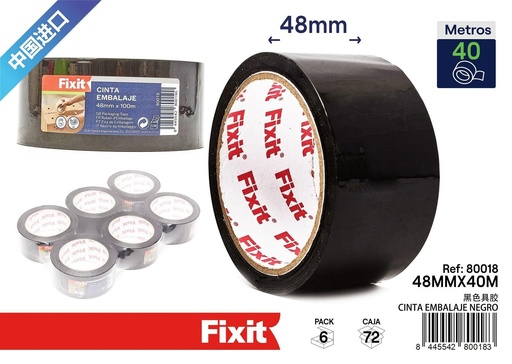 [80018] Cinta de embalaje negra 48mm x 40m - Artículos de ferretería