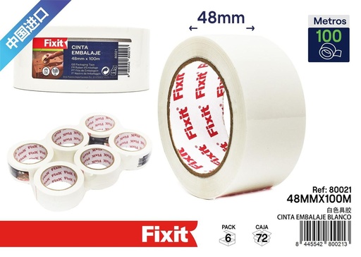 [80021] Cinta de embalaje blanca 48 mm*100 m - Material de embalaje