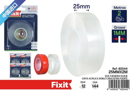 [80044] Cinta acrílica doble cara extra fuerte 1mm x 25mm x 2m