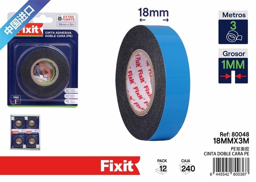 [80048] Cinta adhesiva doble cara PE 18mm x 3m para manualidades y proyectos