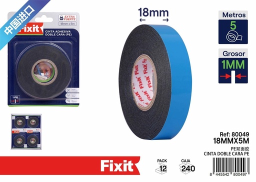 [80049] Cinta adhesiva doble cara PE 18 mm x 5 m - Cinta y adhesivos