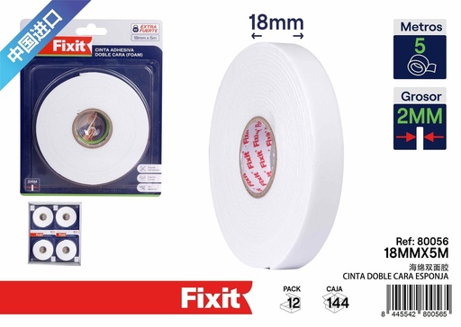 [80056] Cinta adhesiva doble cara esponja 2mm 18mm*5m para bricolaje