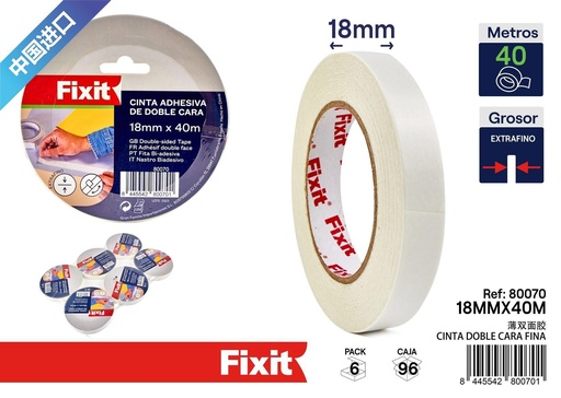 [80070] Cinta adhesiva doble cara fina 18mmx40m - Cintas