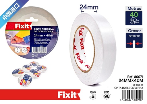 [80071] Cinta adhesiva doble cara fina 24mm*40m - Material de oficina