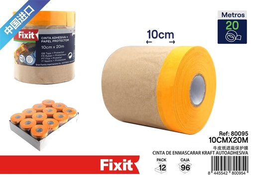 [80095] Cinta de enmascarar kraft autoadhesiva 10cm*20m - Cintas adhesivas y enmascarar