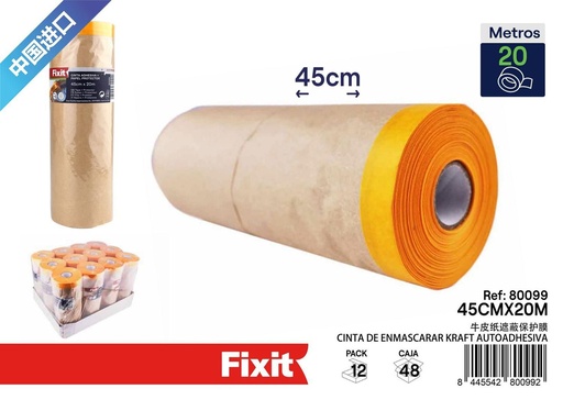 [80099] Cinta de enmascarar kraft autoadhesiva 45cm x 20m - Accesorios de pintura