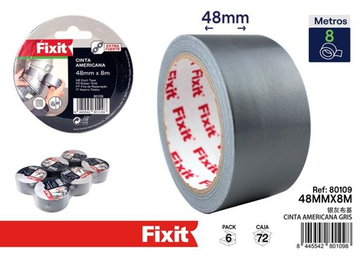 [80109] Cinta americana gris 48mm x 8m para reparaciones y bricolaje