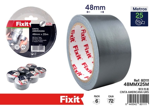 [80111] Cinta americana gris 48mmx25m para reparaciones y bricolaje