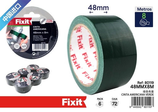 [80119] Cinta americana verde 48mm x 8m para reparaciones y manualidades