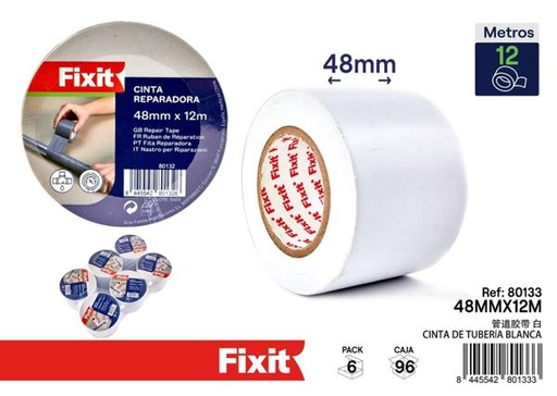 [80133] Cinta de tubería blanca 48mm x 12m para fontanería y reparaciones