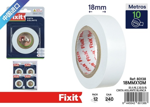 [80138] Cinta aislante blanca 18mm*10m - Cinta de ferretería