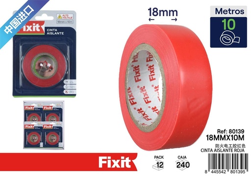 [80139] Cinta aislante roja 18mm x 10m resistente al fuego