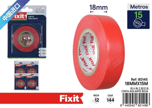 [80145] Cinta aislante roja 18mm*15m para protección eléctrica