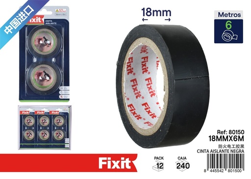 [80150] Cinta Aislante Negra 18mm x 6m 2Pcs - Artículos de Papelería
