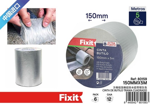 [80159] Cinta de butilo trama cuadrado 150mm x 5m para sellado y reparación