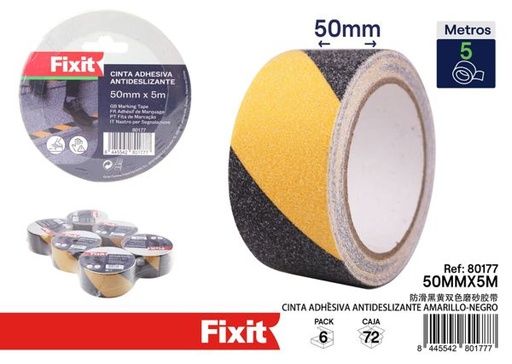 [80177] Cinta adhesiva antideslizante amarillo y negro 50mm x 5m para señalización