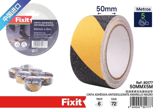 [80177] Cinta adhesiva antideslizante amarillo y negro 50mm x 5m para señalización