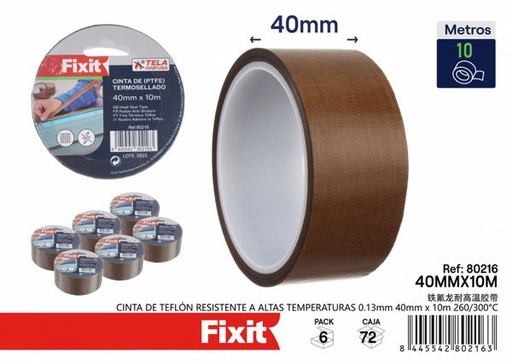 [80216] Cinta de teflón resistente a altas temperaturas 0.13mm 40mm x 10m