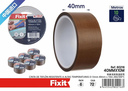 [80216] Cinta de teflón resistente a altas temperaturas 0.13mm 40mm x 10m