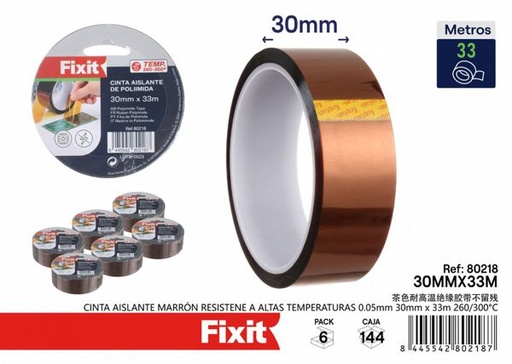 [80218] Cinta aislante marrón resistente a altas temperaturas 0.05mm 30mmx33m para electricidad