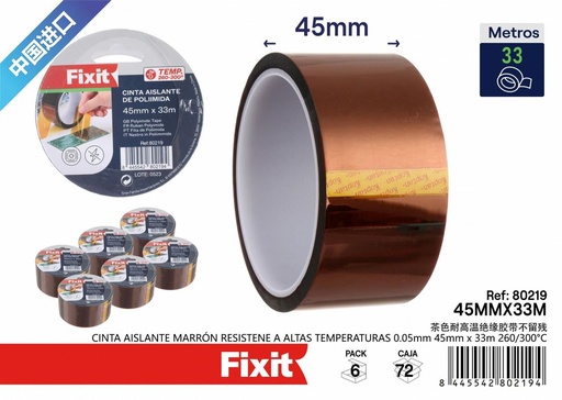 [80219] Cinta aislante marrón resistente a altas temperaturas 0.05mm 45mmx33m 260/300°C para electricidad