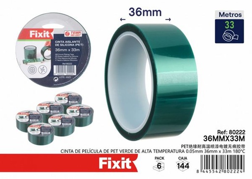 [80222] Cinta de película de PET verde de alta temperatura 0.05mm 36mm x 33m 180°C