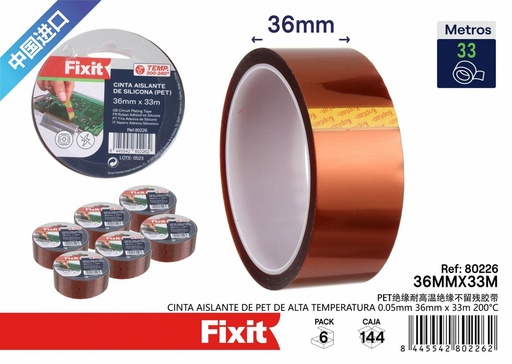 [80226] Cinta aislante de PET de alta temperatura 0.05mm 36mm x 33m - Herramientas de ferretería