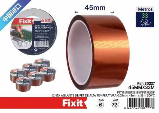 [80227] Cinta aislante de PET de alta temperatura 0.05mm 45mm x 33m 200°C para uso industrial