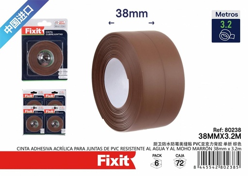 [80238] Cinta adhesiva acrílica para juntas de PVC resistente al agua y al moho marrón 38mm*3.2m