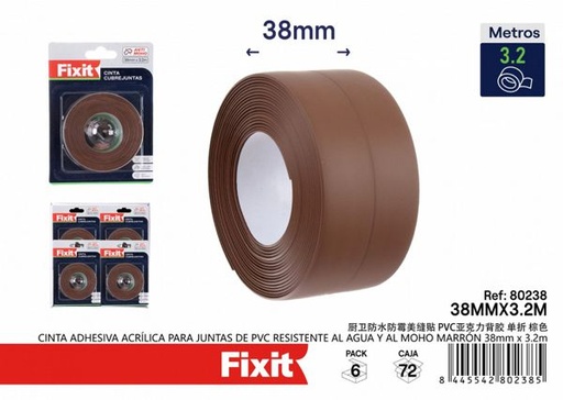 [80238] Cinta adhesiva acrílica para juntas de PVC resistente al agua y al moho marrón 38mm*3.2m