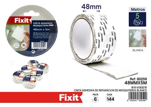 [80259] Cinta adhesiva de reparación de mosquiteros blanco 48mm x 5m 