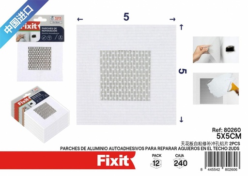[80260] Parches de aluminio autoadhesivos para reparar agujeros en el techo 5x5cm 2 piezas - Cinta de reparación
