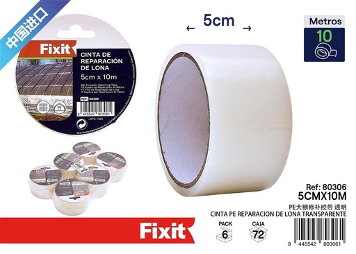 [80306] CINTA PE REPARACION DE LONA TRANSPARENTE 5cm*10m - Artículos de ferretería