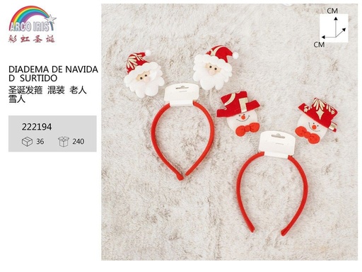 [222194] Diadema de Navidad surtida con diseños de Santa y muñeco de nieve