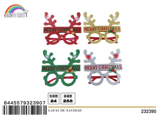 [232390] Gafas decorativas navideñas con cuernos de reno para fiestas