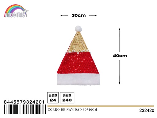 [232420] Gorro de Navidad rojo y dorado 30x40cm para disfraces