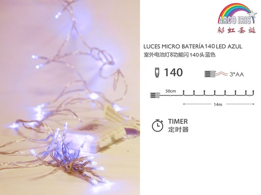 [239157] Luz de guirnalda con 3 pilas AA uso exterior azul 140 LEDs para Navidad