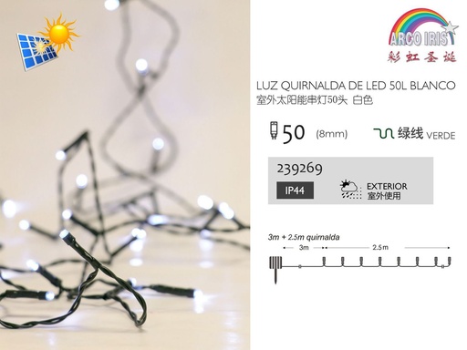 [239269] Guirnalda LED solar 50 luces blanca 3m para exteriores