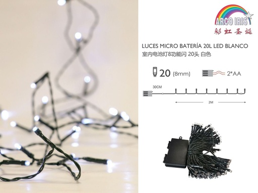 [239308] Luz de Navidad de batería con 20 LEDs y cable verde, blanca y parpadeante para decoración navideña