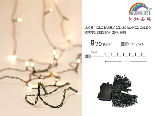 [239310] Luz de Navidad de batería 20L LED con cable verde y luz cálida