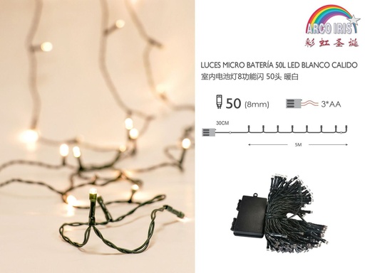 [239314] Luz de navidad de batería con 50 LED blanco cálido para decoración