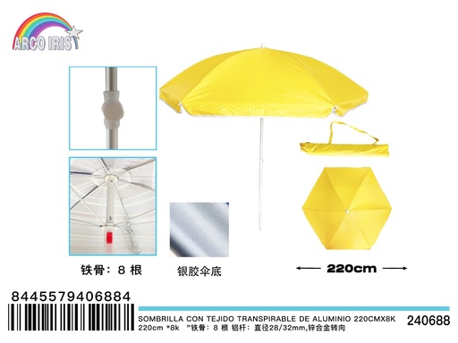 [240688] Sombrilla con tejido transpirable de aluminio 220cmx8k - Accesorios de playa