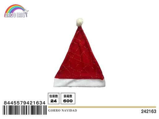 [242163] Gorro de navidad de terciopelo dorado 28x37cm para disfraces festivos