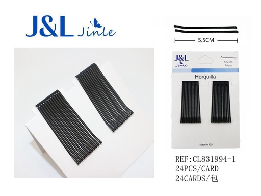 [CL831994-1] Horquillas lisas negras 5.5cm 24pcs para peinados y accesorios