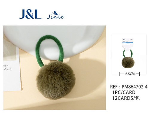 [PM864702-4] Goma de pelo con pompón verde militar 6.5cm para peinados