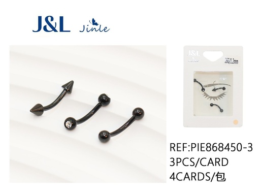 [PIE868450-3] Piercing de acero negro con incrustaciones 3pcs para bisutería