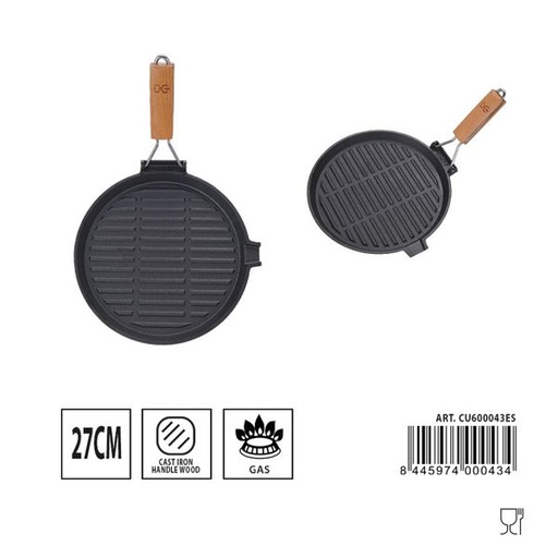 [A000579] Parrilla de hierro con mango de madera D27cm