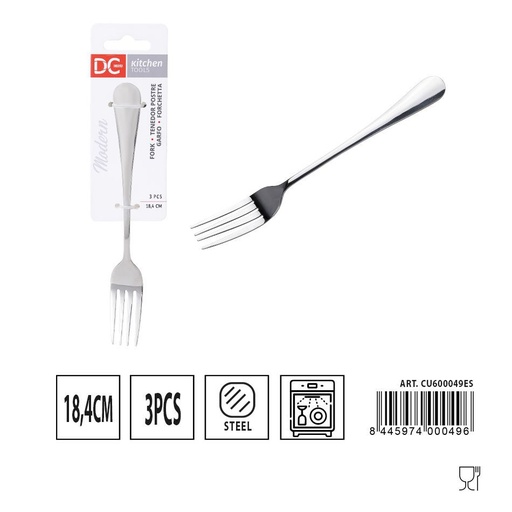 [A000409] Tenedor de postre moderno 3 piezas 18.4 cm - Utensilios de mesa