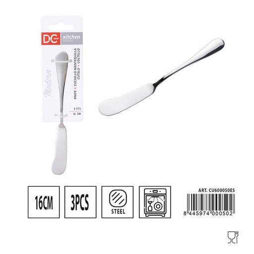 [A000410] Cuchillo de mantequilla moderno 16 cm 3 pcs - Utensilios de cocina